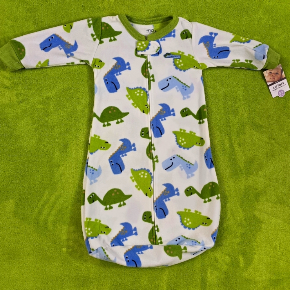 NWT  0-9M Baby Boys Snuggle Me Sleep-bag Dinosaur White Blue & Green Fleece (Q1)